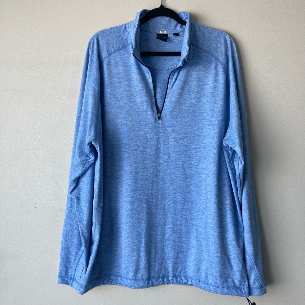 Dunning Golf Mens XL Blue Monster Heathered 1/4 Zip Pullover Thumbholes Blue